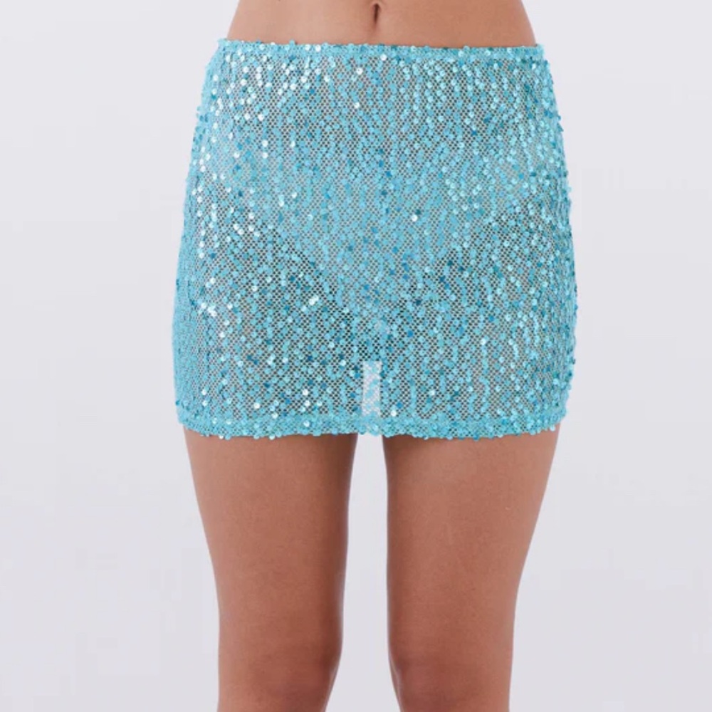 Peppermayo Neon Nights Blue Sequin Mini Skirt